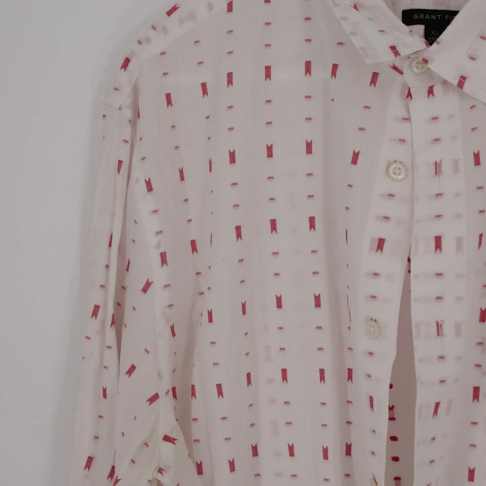 Banana Republic Mens White Red‎ Geometric Button Up Shirt Casual Long Sleeve XL